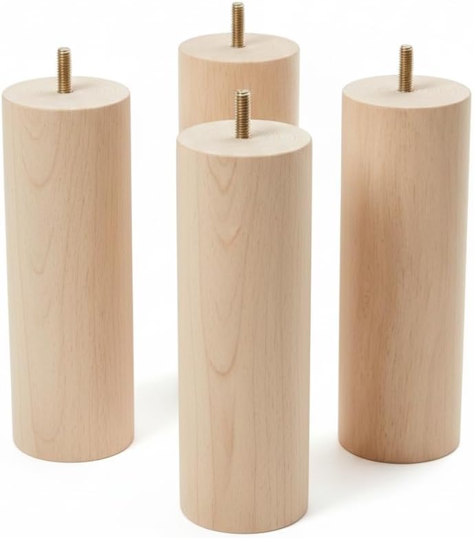 YUDZ Pieds de Lit en Bois Naturel, Cylindriques